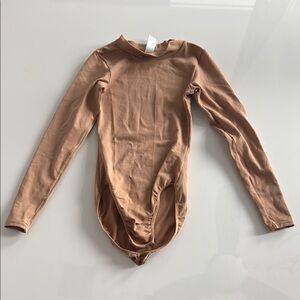 Kids Long Sleeve One-Piece Bodysuit in Tan
